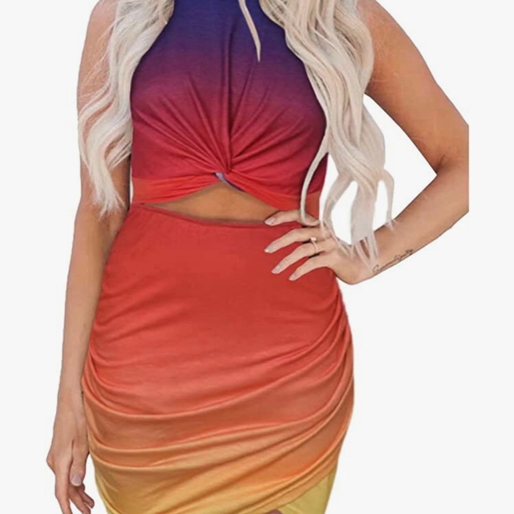 Bold hollow out ruched bodycon twist knot dress 💋